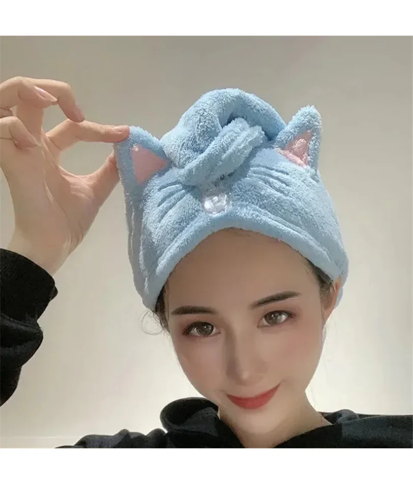 

Cute Cat Hair Cap Microfiber Hair Towel Long Hair Quick Dry Hat Bath Towel Strong Water Absorbent Women Wrap Wiping Hair Towel