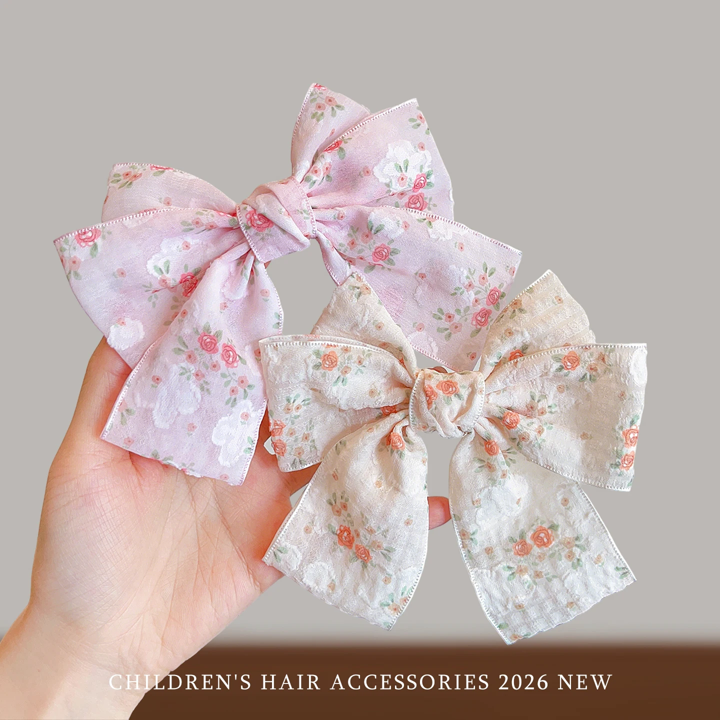 2026 Neue Coquette Süße Blumen-Chiffon Große Strukturierte Haarspange mit Schleife, Haarschonende Haarklammer für Babys, Kleinkinder und Kinder, Geschenk – Detail 6