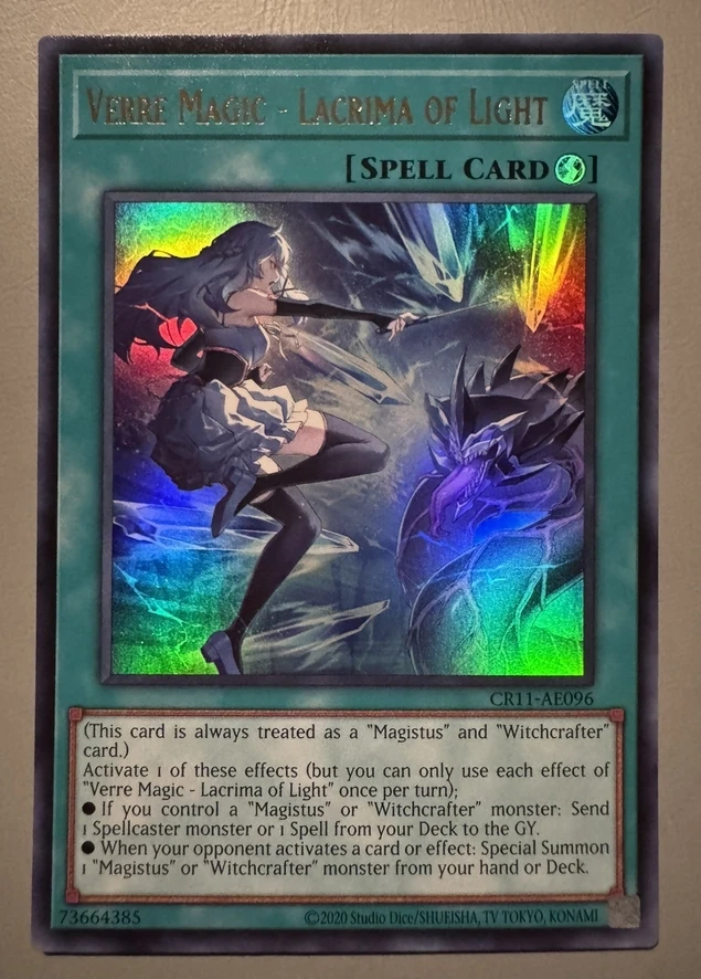 

Yugioh KONAMI Duel Monsters CR11-AE096 Verre Magic - Lacrima of Light Ultra Rare Asian English Collection Mint Card