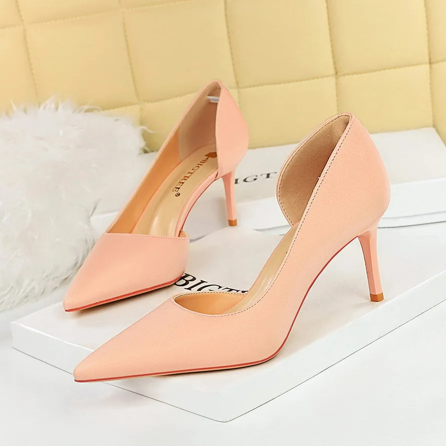 BIGTREE Shoes Women 8 Cm Party Silk Design Women Pumps Pointed Side Hollow Retro High Heels Stilettos Sexy Party Shoes 43 view 3