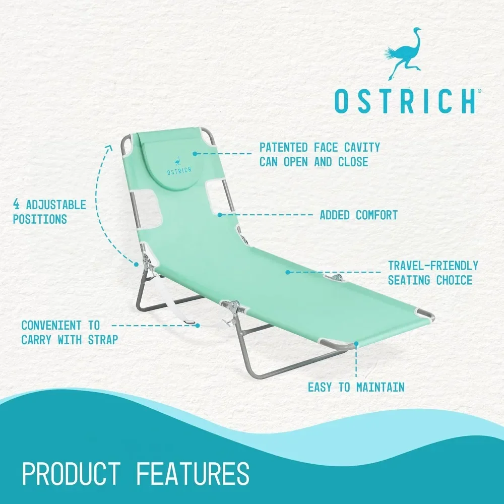 Chaise longue pliante polyvalente pour adultes, chaise de plage avec trou pour le visage, chaise longue pour piscine extérieure, SunStrong