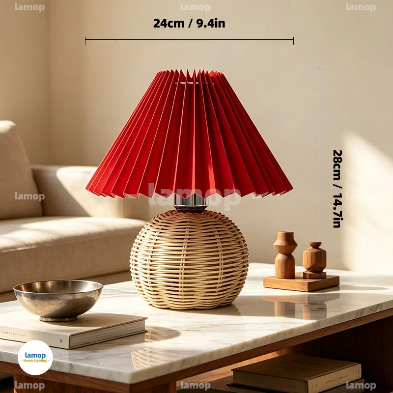 Handwoven Cone Rattan Table Lamp Adjustable Light Mode Country Style Lamp For Reading Nook Guest Room Layout Decor