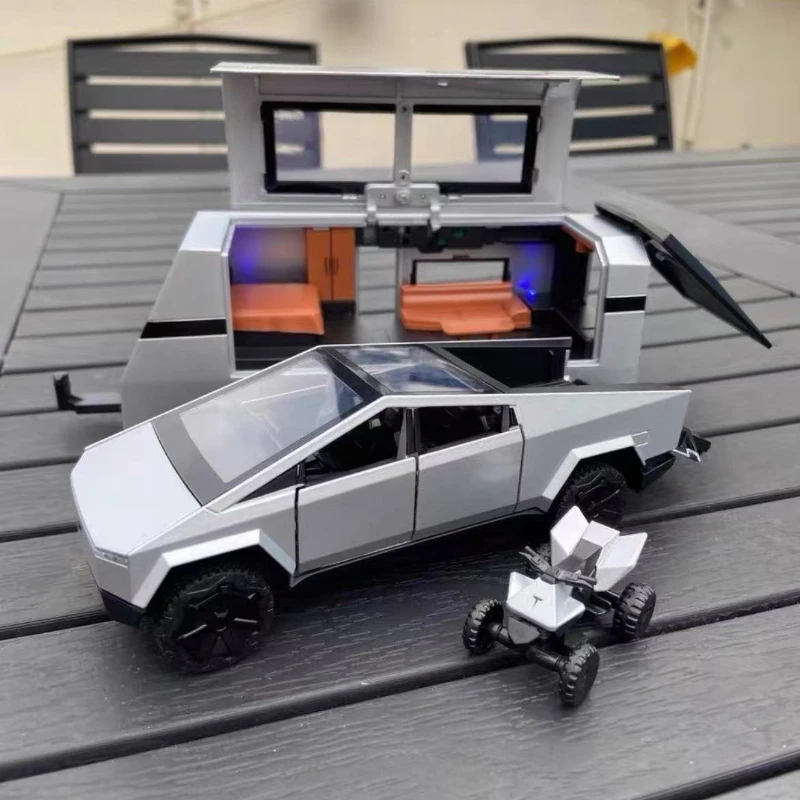 

1:32 Tesla Cybertruck Pickup Trailer RV Metal Alloy Toys Car Model Diecast Off-road Vehicle Gift For Boys Kids Collection A914