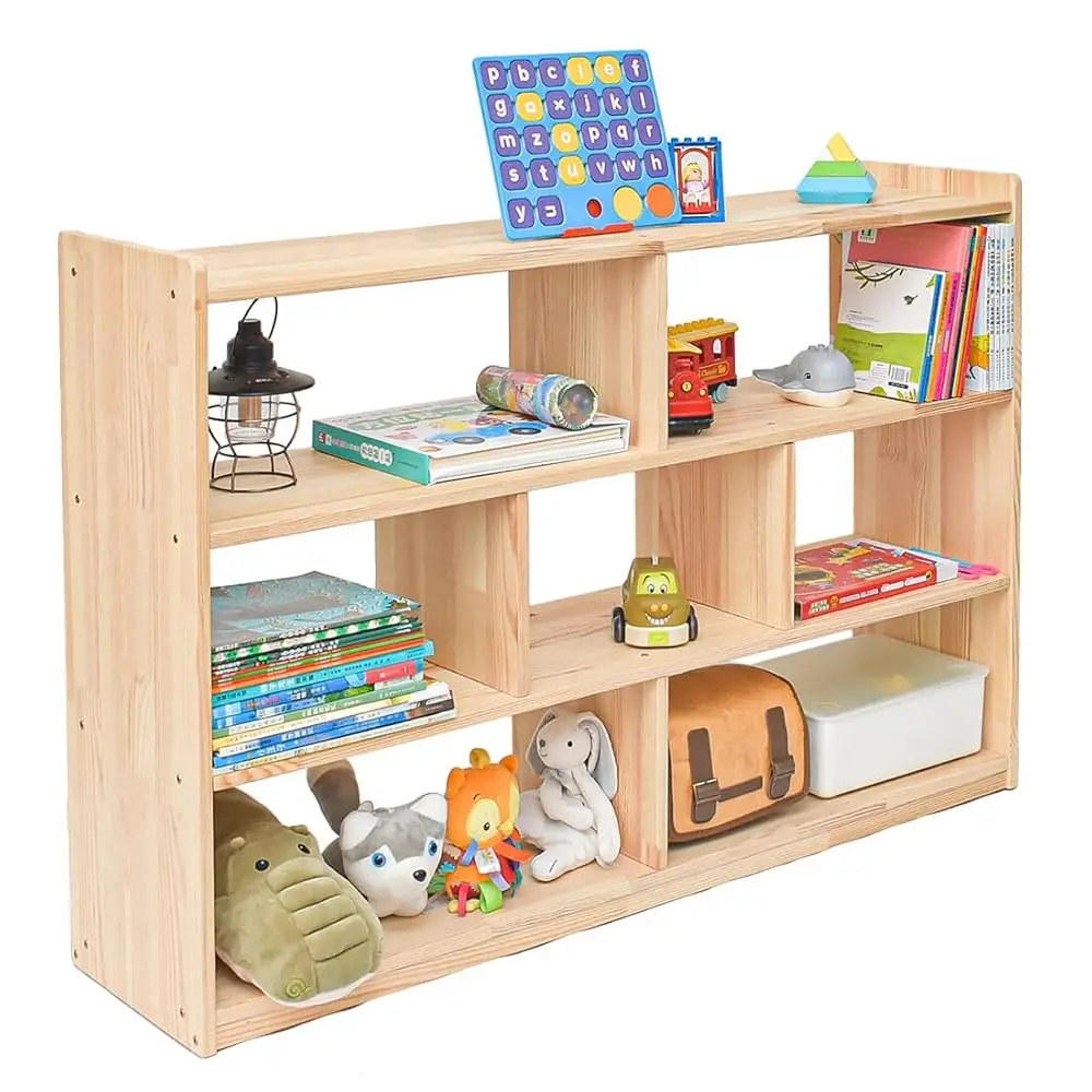 

5/7-Compartment Book Shelf For Organizing Books Toys, Solid Wood, Perfect For Playroom, Kids Room, Nursery, Kindergarten