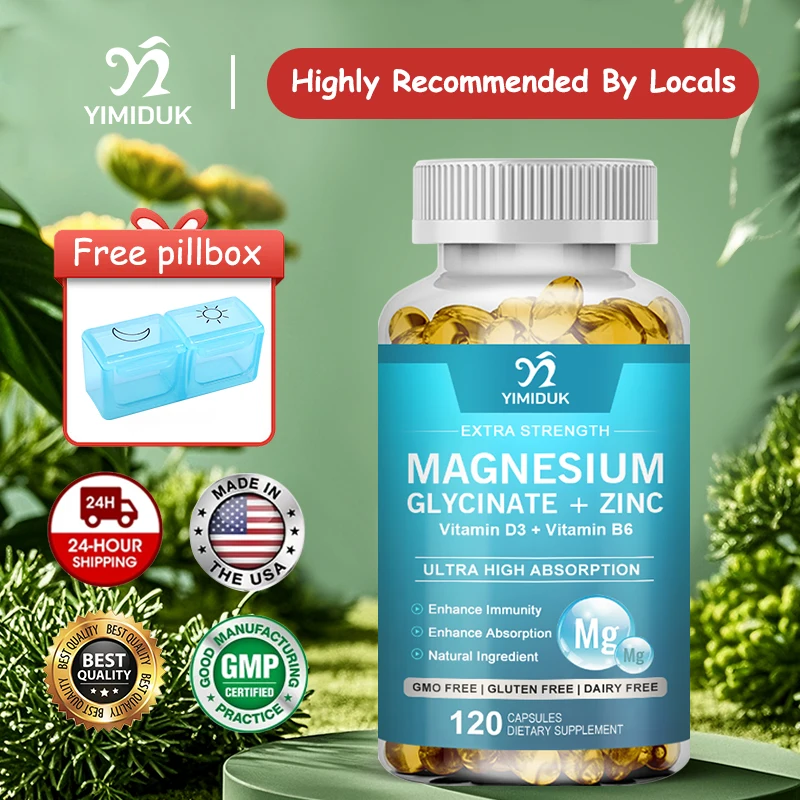 

Yimiduk Advanced Magnesium Glycinate + Zinc Supplement, with Vitamin B6 & D3, for Better Sleep, Calm Nerves & Strong Immunity