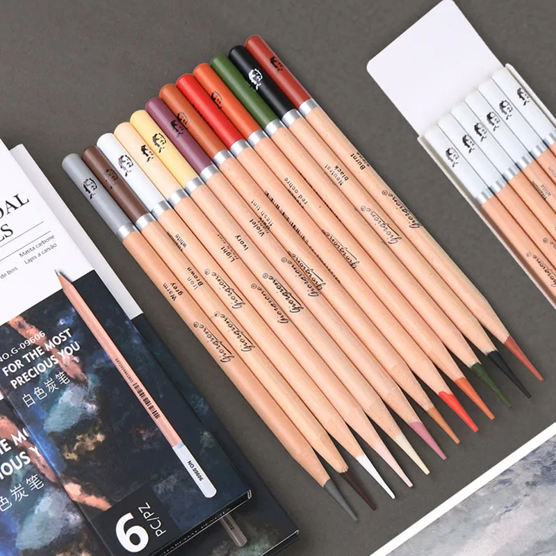 Set of 12 Professional Sketch Charcoal Pencils Set Pastel Matte Colored Pencil for Student Sketching Drawing Art Supplies