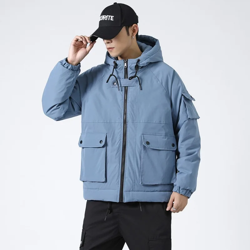 

Сплошной цвет, мужские хлопковые парки с капюшоном, зимние утолщенные ветрозащитные мужские уличные модные теплые хлопковые куртки для мужчин, новинка