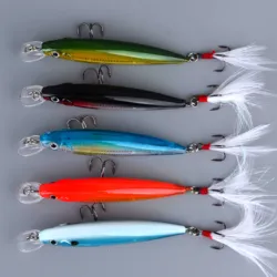 Señuelos Minnow Larser para lubina, cebo artificial con gancho plumas