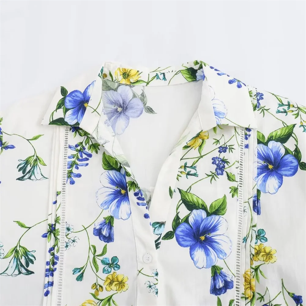 In the summer of 2024 the new women\'s flower print single-breasted long-sleeved fashion casual design shirt