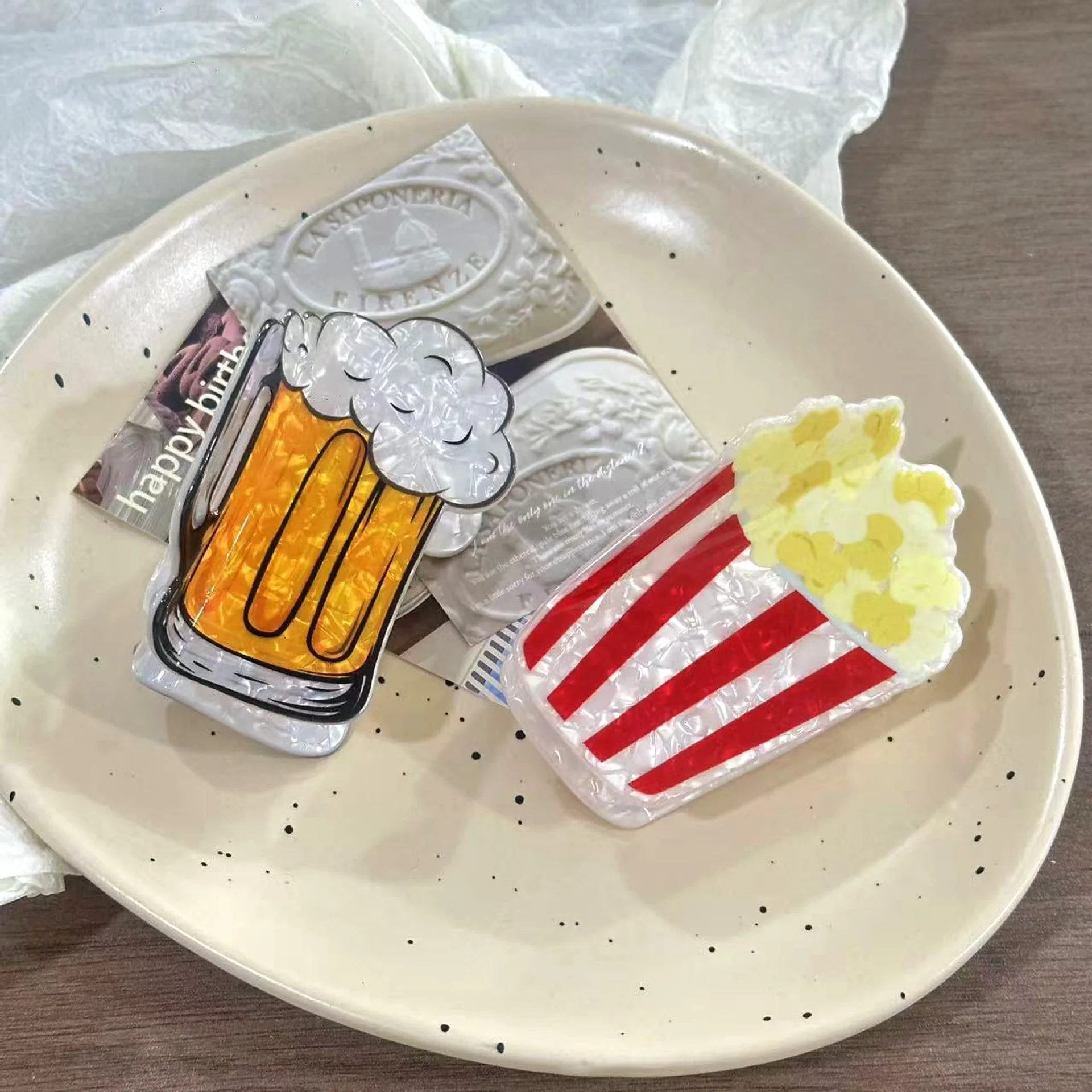 1-teiliges Haarspangen für Damen, Sommerbier, Popcorn, lustig, personalisierbar, modisch, trendig, vielseitig, Haarklammern, lässiger Haarschmuck