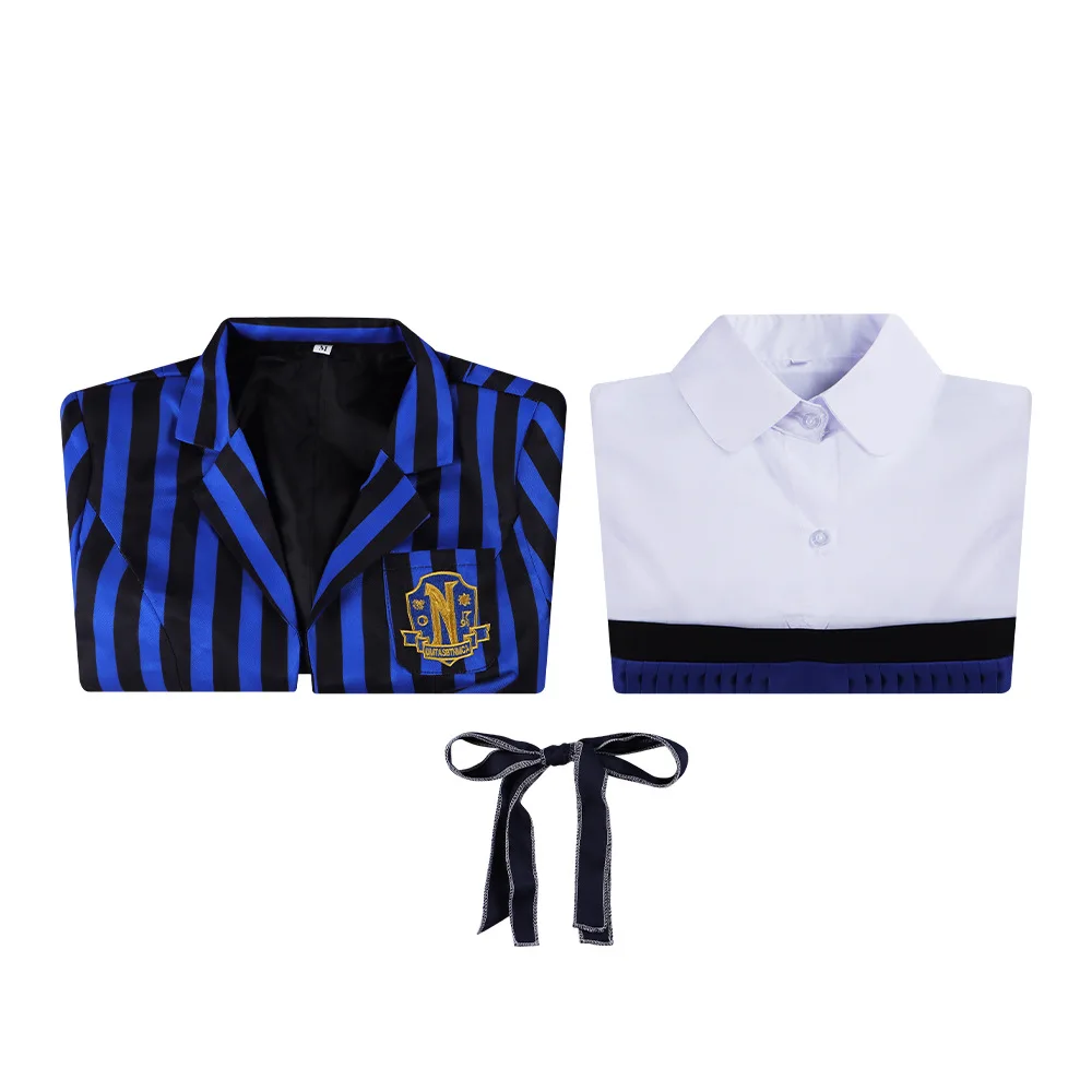 ملابس الهالوين - موسم الزفاف التلفزيوني 2 إنيد كوسبلاي: بدلة معطف المدرسة المخططة باللون الأزرق من سنكلير حديثًا