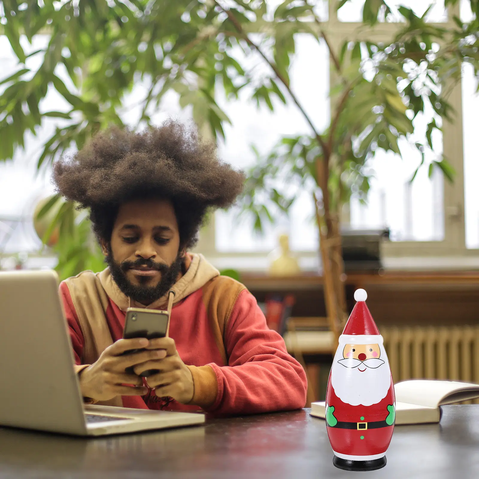 

1Set Wooden Nesting Christmas Theme 4-Layer Sturdy Smooth Craft Festive Decor for Kids Safe Play Creative Holiday