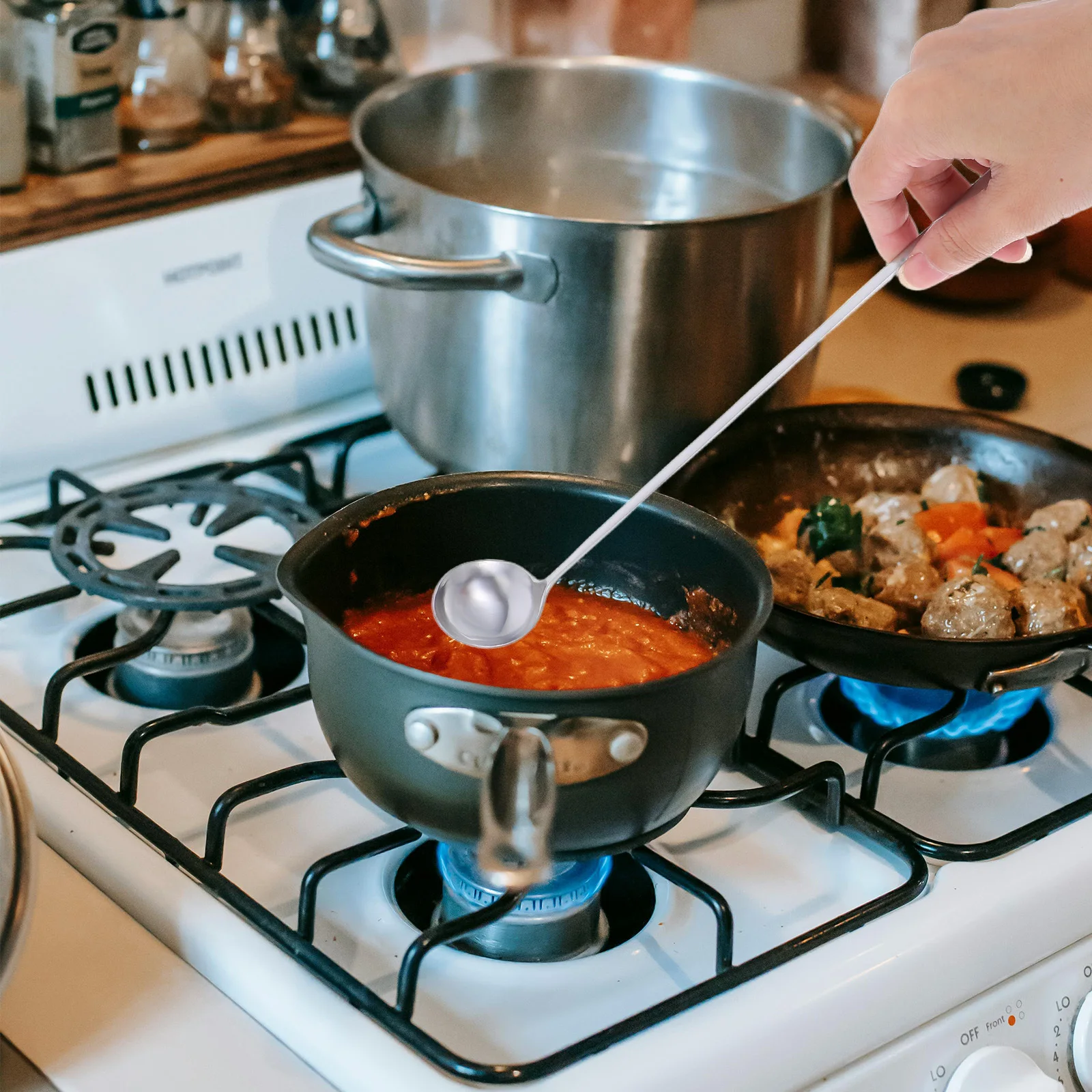 

4pcs Stainless Steel Spoon: Wide Scoop Ladle For Soup Coffee Hot Pot Serving Kitchen Cooking Utensils Gravy Ladle Pizza Sauce