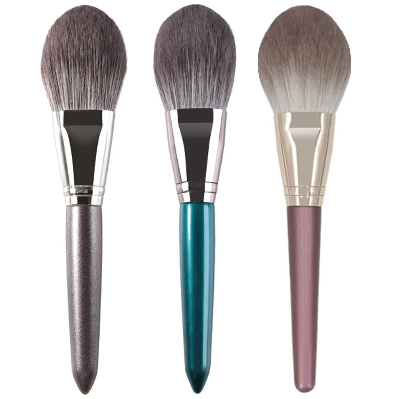 Brocha de maquillaje en polvo suelto grande azul para mujer, pelo sintético, contorno de cara, colorete, brocha cosmética, herramientas de belleza