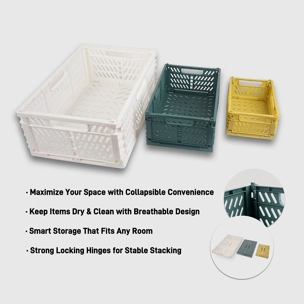 صندوق تخزين بلاستيكي قابل للطي متعدد الأغراض قابل للطي، سلة قابلة للتكديس للتنظيم S/M/L