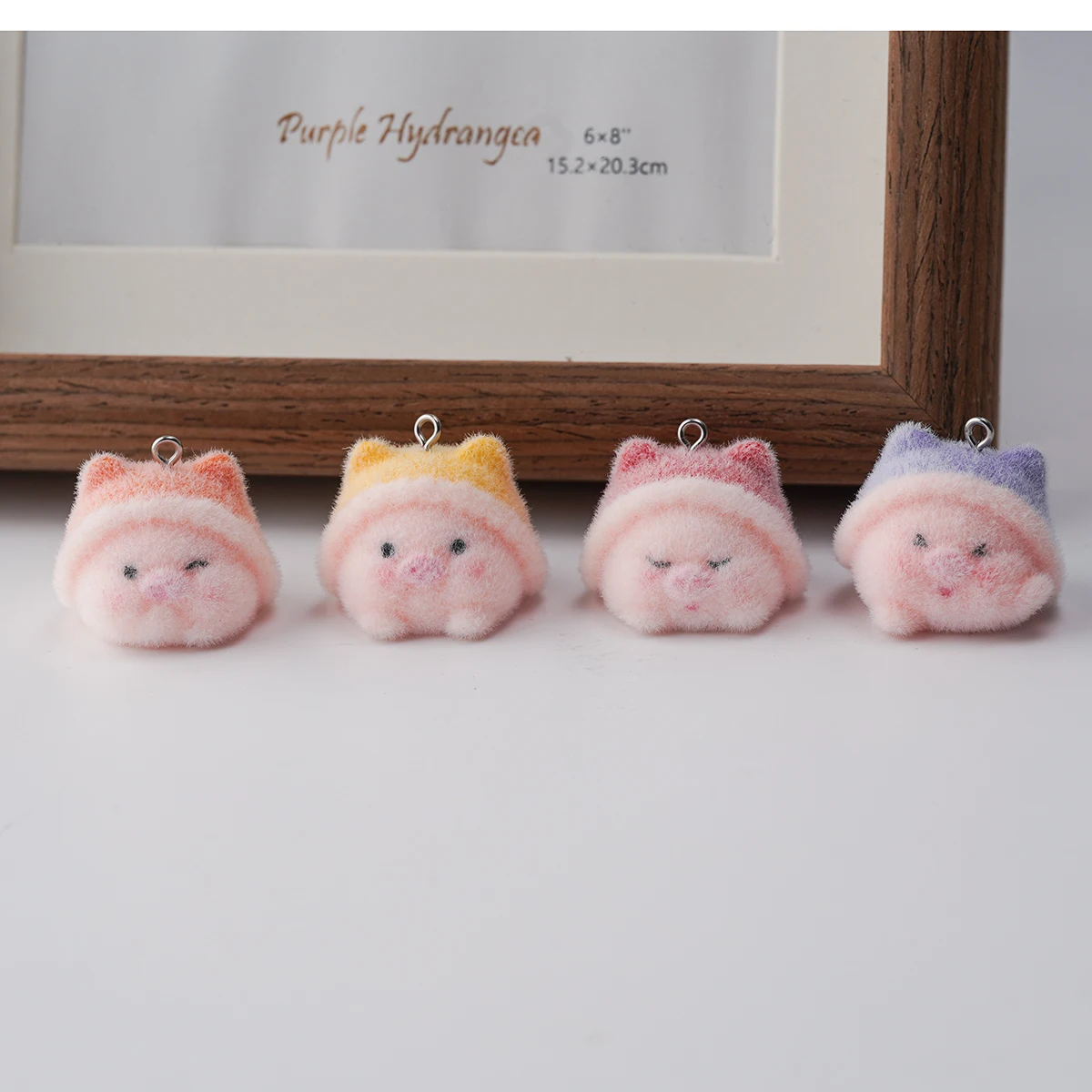 20pcs 3D Cute Flocking Pig Resin Charms vogue Plush Doll Pendants For make Necklace Keychains DIY Jewelry Accessories