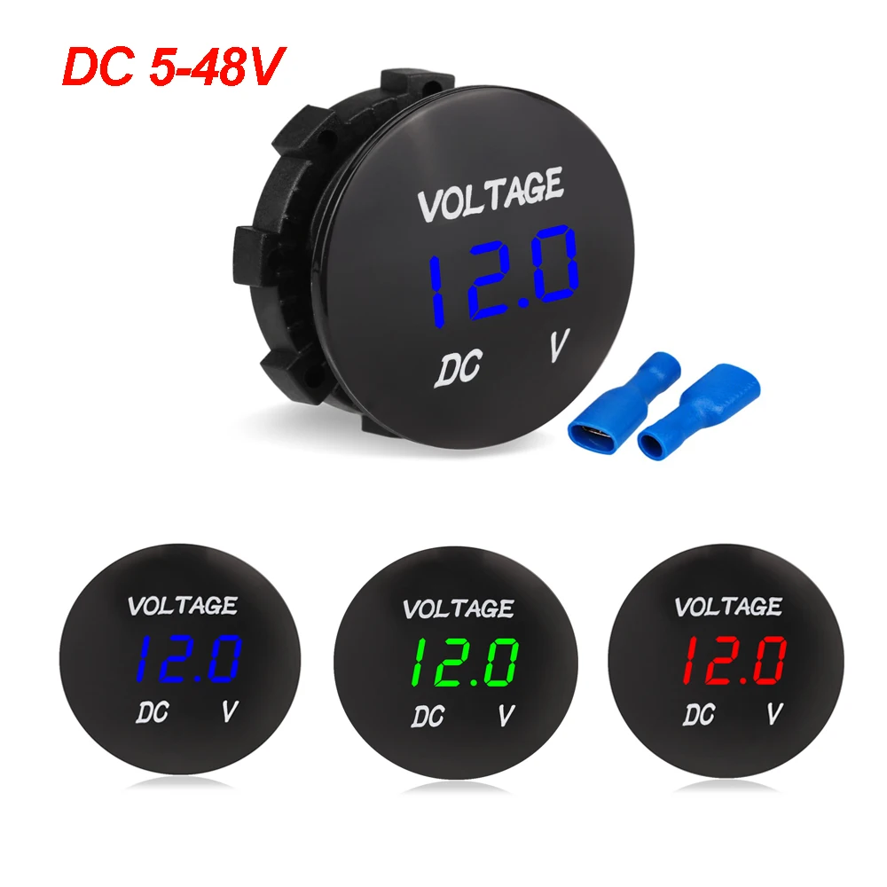 

DC5V-48V Mini Round Waterproof Motorboat Motorcycle LED Panel Digital Voltmeter Tester Monitor Display Voltmeter