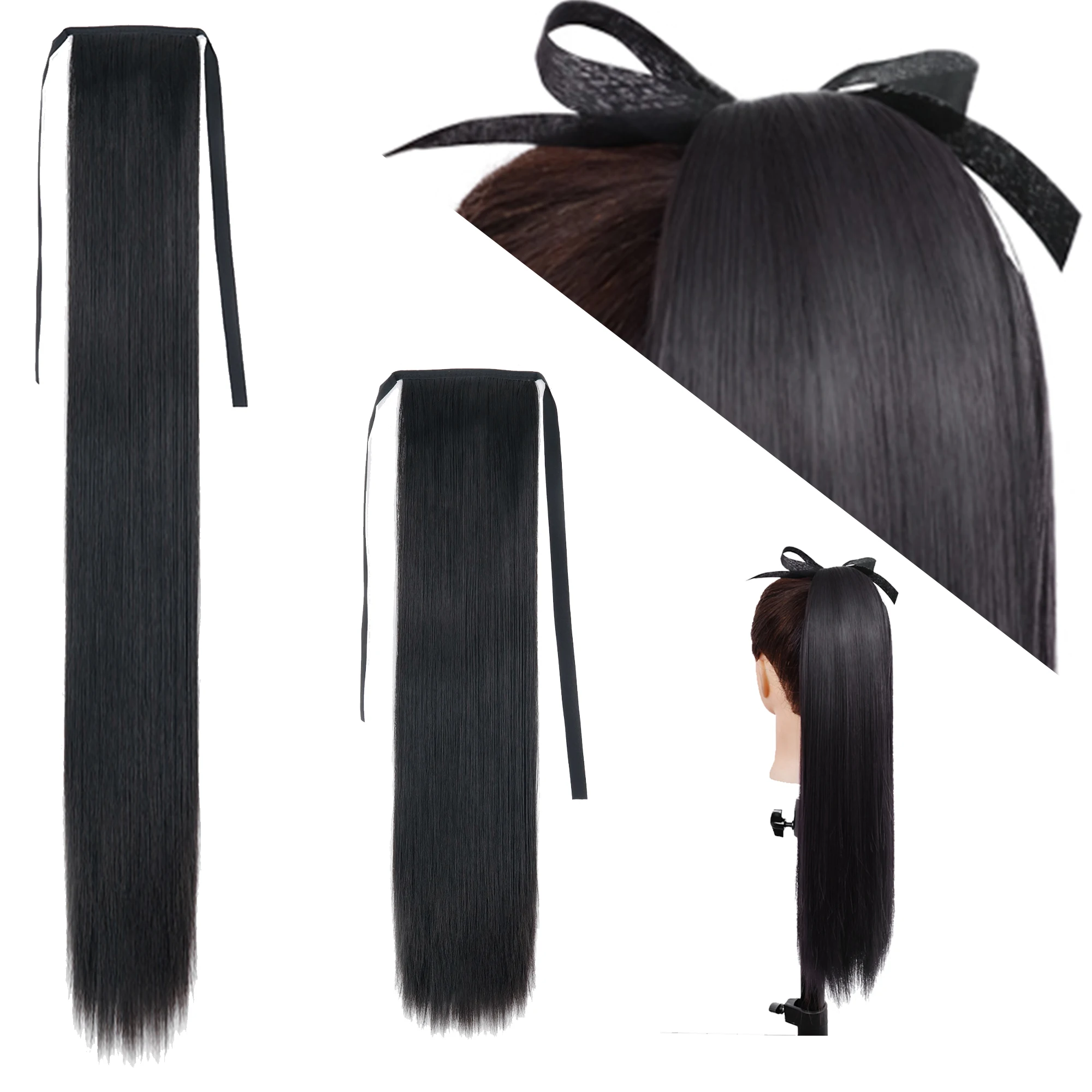 XINRAN Synthetic Fiber Heat Resistant Straight Ribbon Ponytail Extensions Lengthened Ponytail Braid