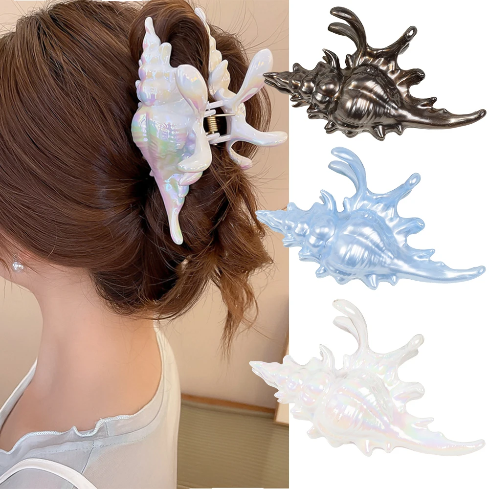Pinza para el pelo de concha de mar de cangrejo, horquillas coreanas grandes con forma de garra, horquillas elegantes para mujer