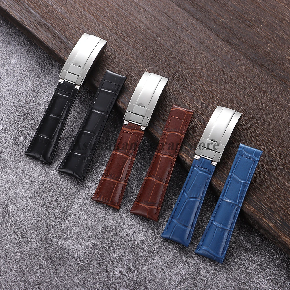 レザー時計ストラップ 20 ミリメートルロレックスサブマリーナーデイトナ GMT ウォーターゴースト用クロコダイルパターン牛革折りたたみバックルメンズバンド