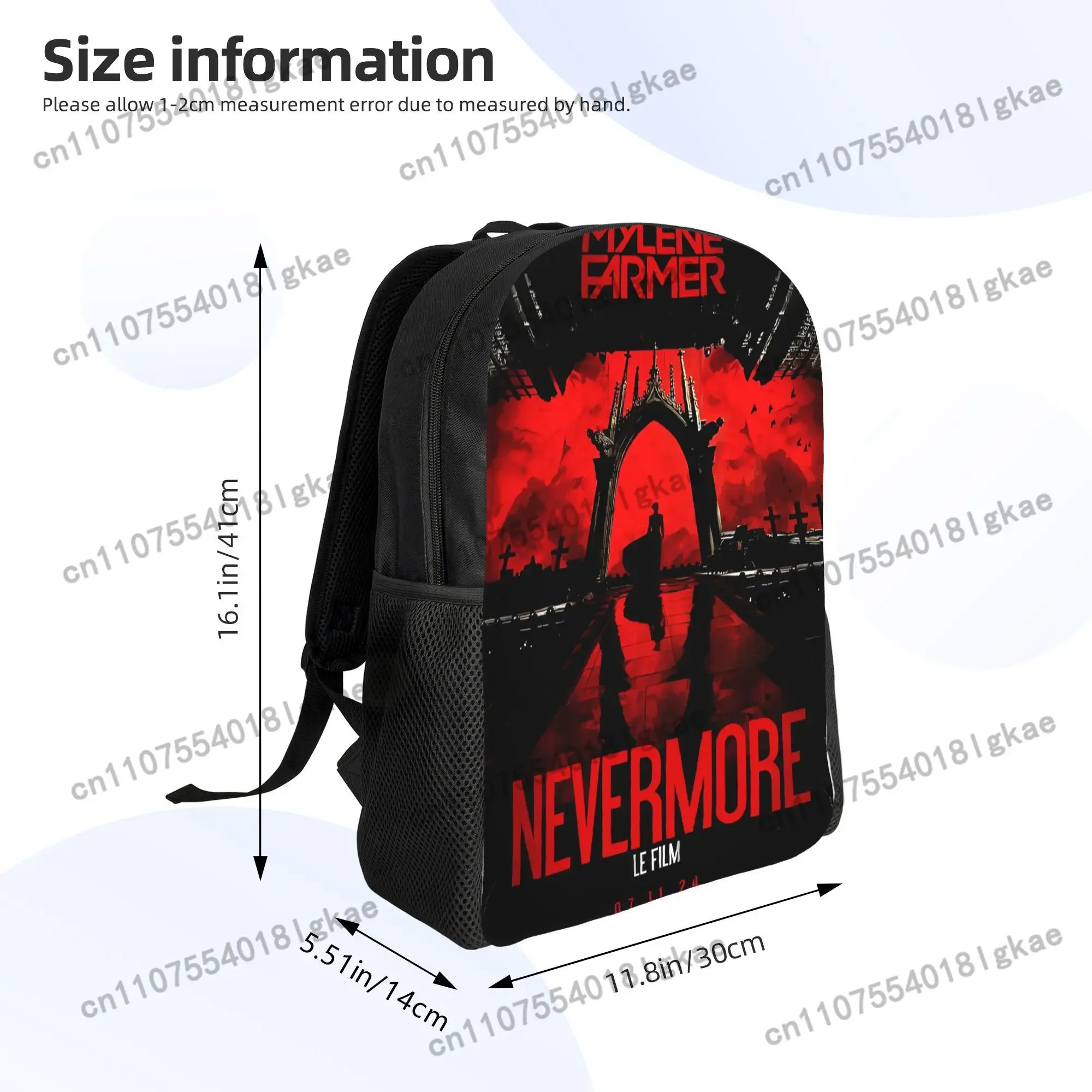 Mylene Farmer Nevermore Backpack - Stylish Black with Red & White Graphic Design, Durable Mesh Material, Perfect for Students, C