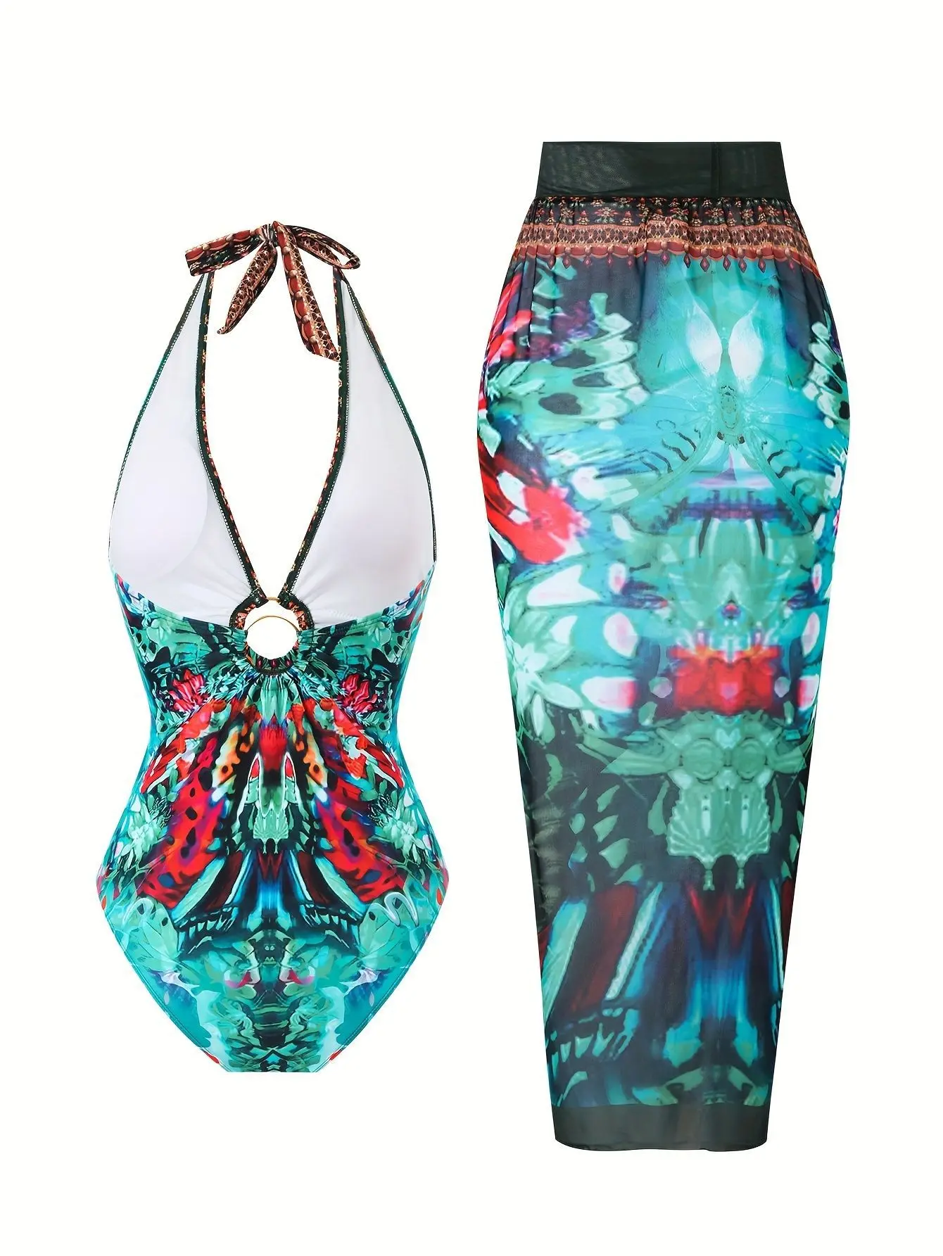 Traje de baño Sexy Vintage de una pieza para mujer, Bikini con falda, traje de baño para cubrir, traje de baño brasileño para playa de verano 2025 para mujer