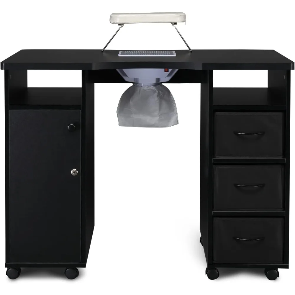 طاولة مانيكير للأظافر، خزانة مزدوجة 3 أدراج، 1 باب محطة مكتب أظافر لصالونات التجميل المنزلية والمنتجعات الصحية مع مجمع الغبار والمعصم #5