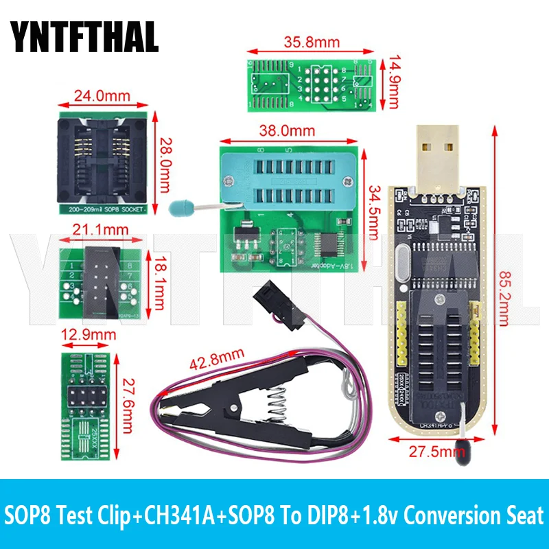 CH341A 24 25 Series EEPROM Flash BIOS USB Programmer Module + SOIC8 SOP8 Test Clip For EEPROM 93CXX / 25CXX / 24CXX