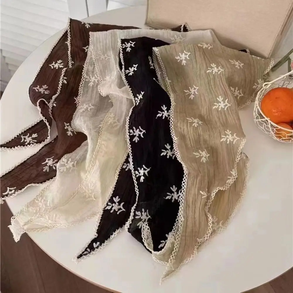 Fashion Pastoral Style Floral Lace Hair Scarf Sweet Triangle Cotton Linen Hair Band Headband Soft Wrap Bohemia Bandana Beach