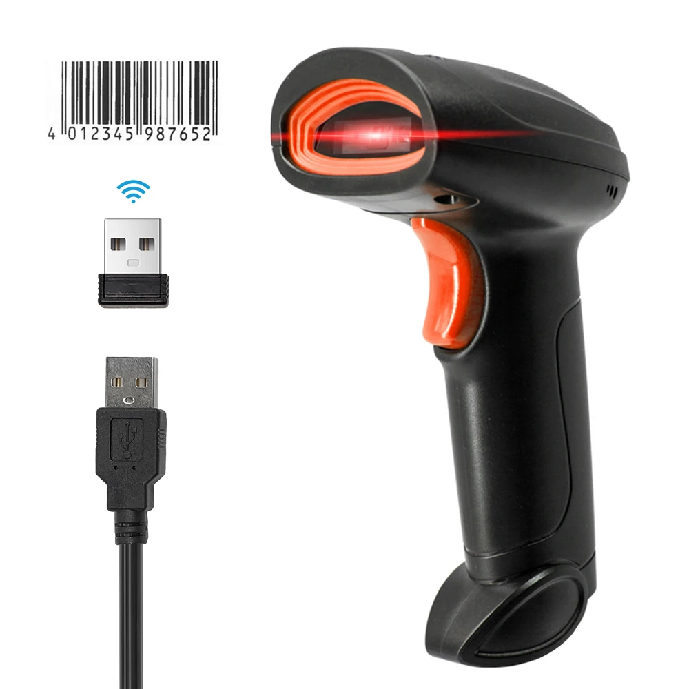 Wireless 1D Barcode Scanner 2.4G + USB Wired Connection CCD Scanning Head for Paper and Screen Codes Compatible with Windows