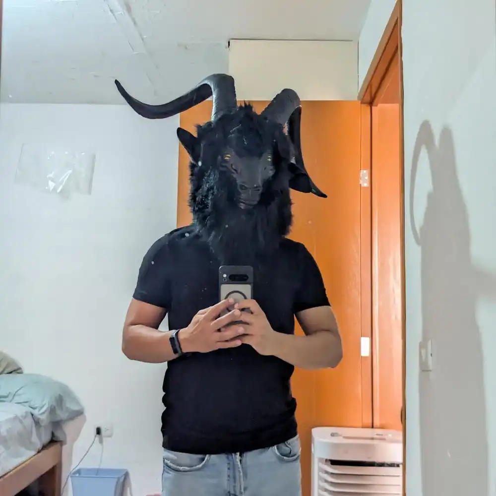 Böse schwarze Phillip-Ziegenmaske, Cosplay, Tierziege mit großen Hörnern, Latexhelm, Halloween, Karneval, Purim, Party, Kostüm-Requisiten