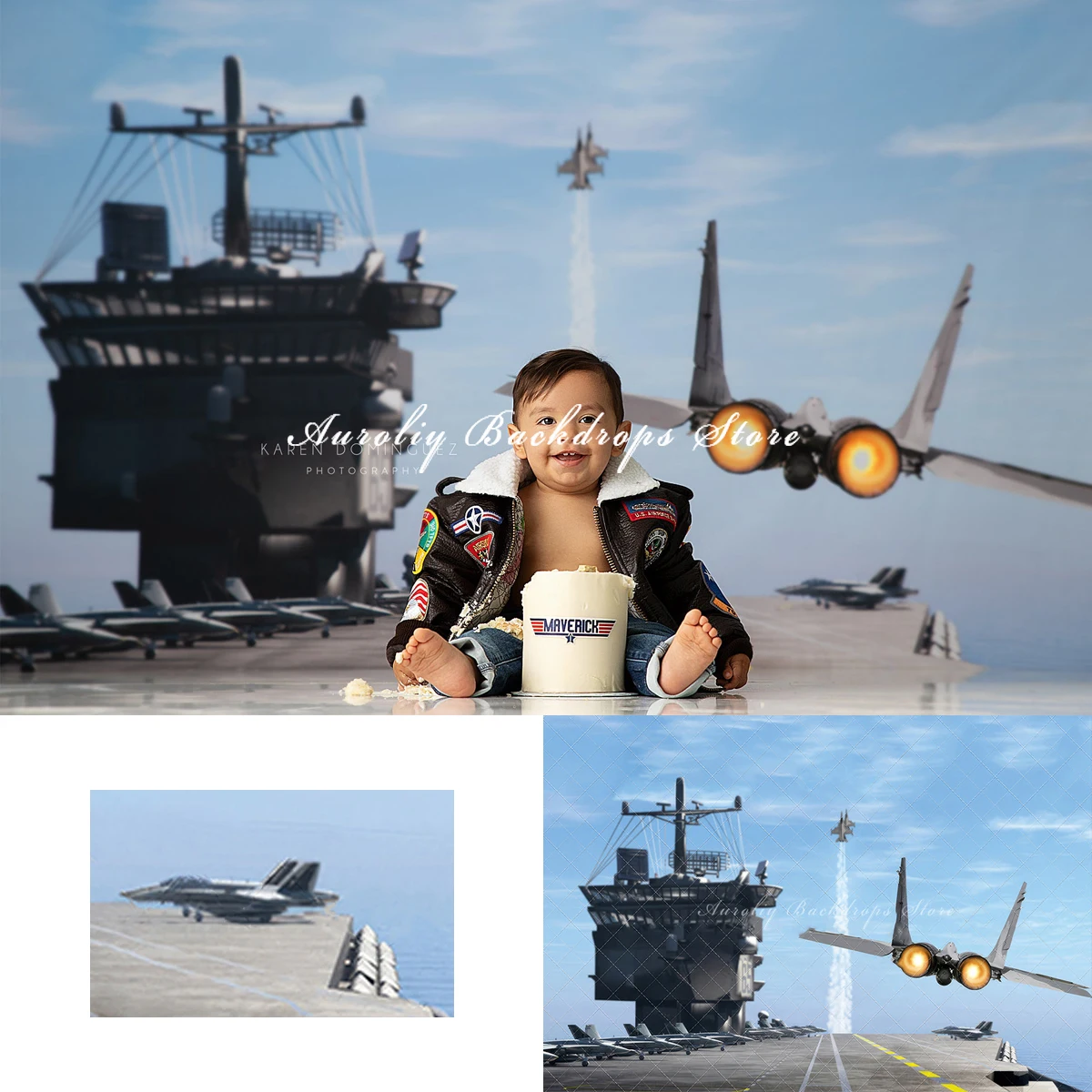

Top Gun Backgrounds Cake Smash Adult Family Photography Props Child Baby Decors Aircraft Carrier Air Force Photo Studio Backdrop