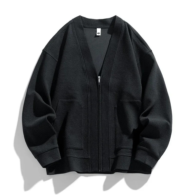 2025 New in Big Size Men's Cardigan Jacket Oversize Loose Sweater Coat Male Zip-up Korean Style Spring Green 6XL 8xl Large Plus