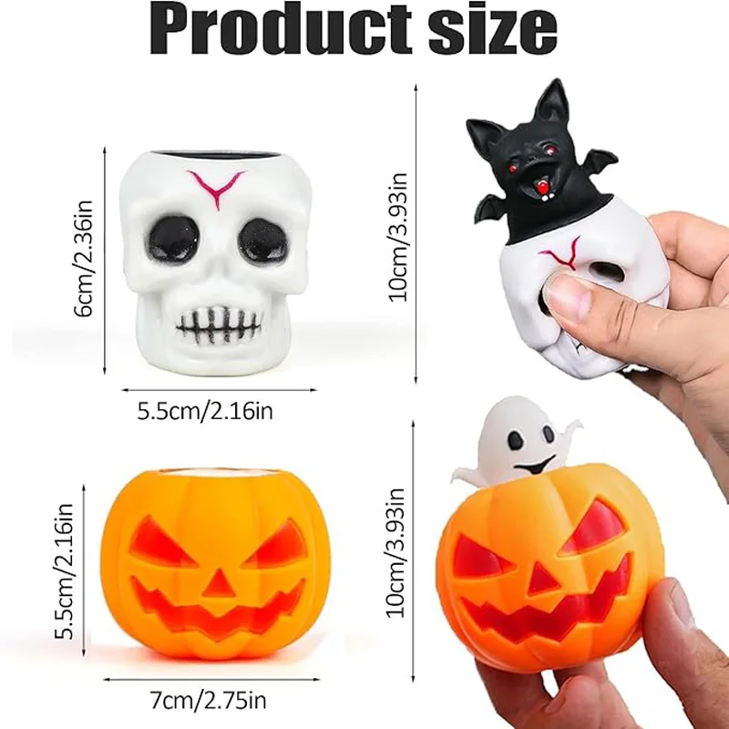 Jouets spongieux d'Halloween en forme de squelette de citrouille, jouets sensoriels anti-Stress, jouets à presser citrouille, fantôme noir et blanc dans les tasses