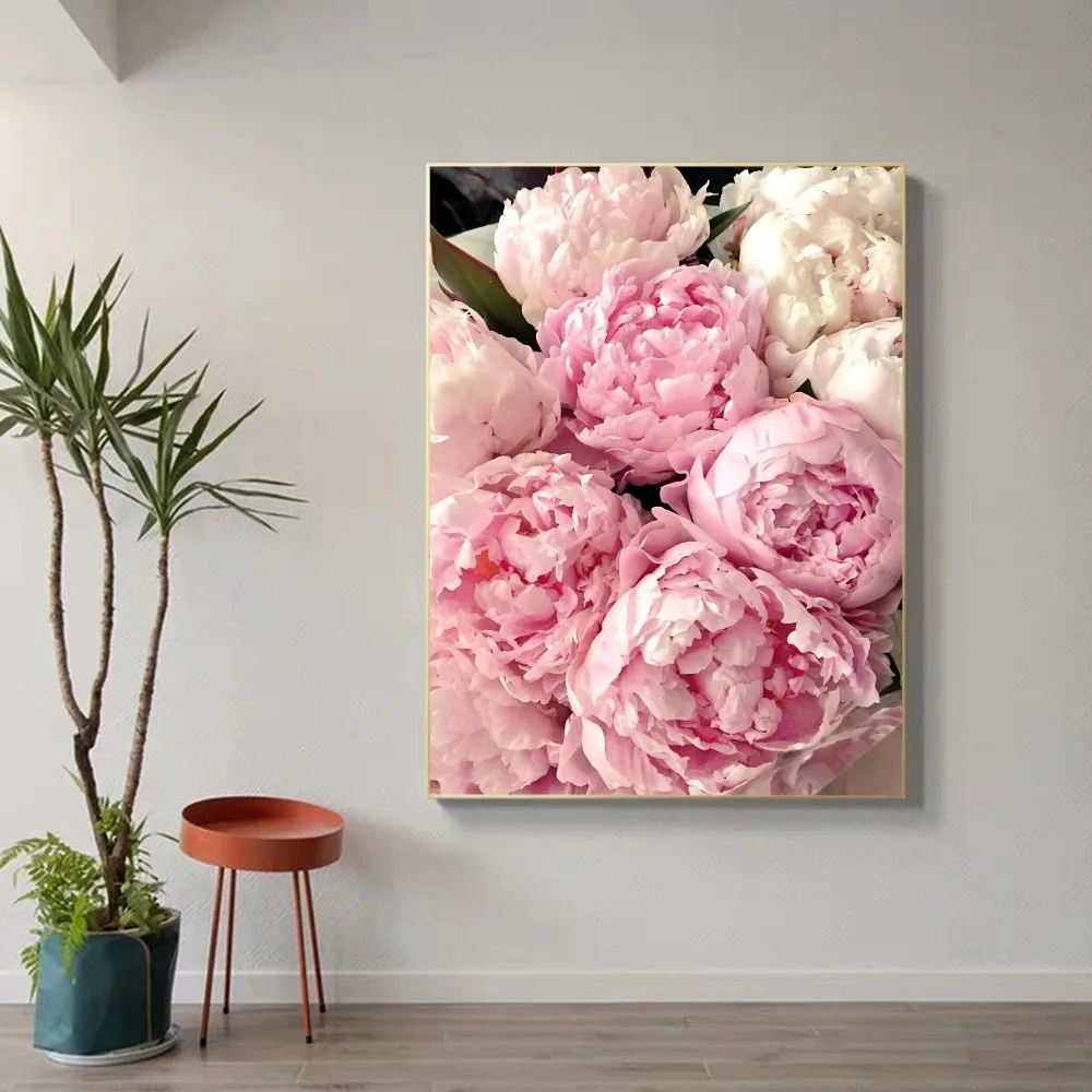 Pink Art peonie Poster Whitepaper Poster Vintage Room Bar Cafe Decor stampe e Poster di buona qualità stampe bianche Poster