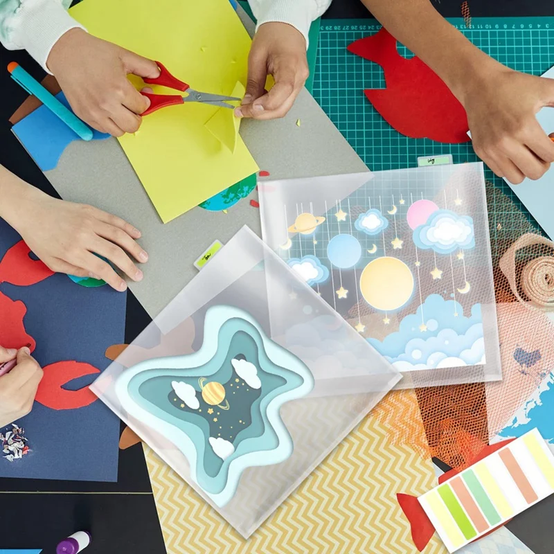 20 قطعة سجل القصاصات الورقية التخزين المنظم البلاستيكية مع 1.2In التوسع الحرفية ورق الفينيل صور اوريغامي Decoupage جيوب التخزين