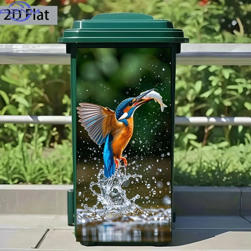 Printing Trash Can Sticker 37×82cm Kingfisher Fishing Moment Themed Design Self-Adhesive Wall Decal Wallpaper for Kitchen Tras