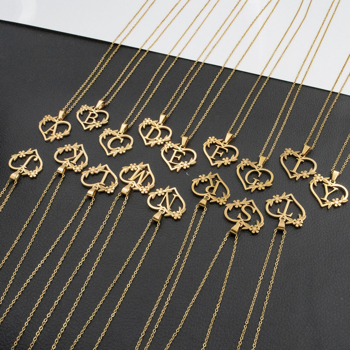 A-Z Letters Stainless Steel Jewelry Initials Heart Pendant Necklace and earring set Women Love Choker First Letter Accessories