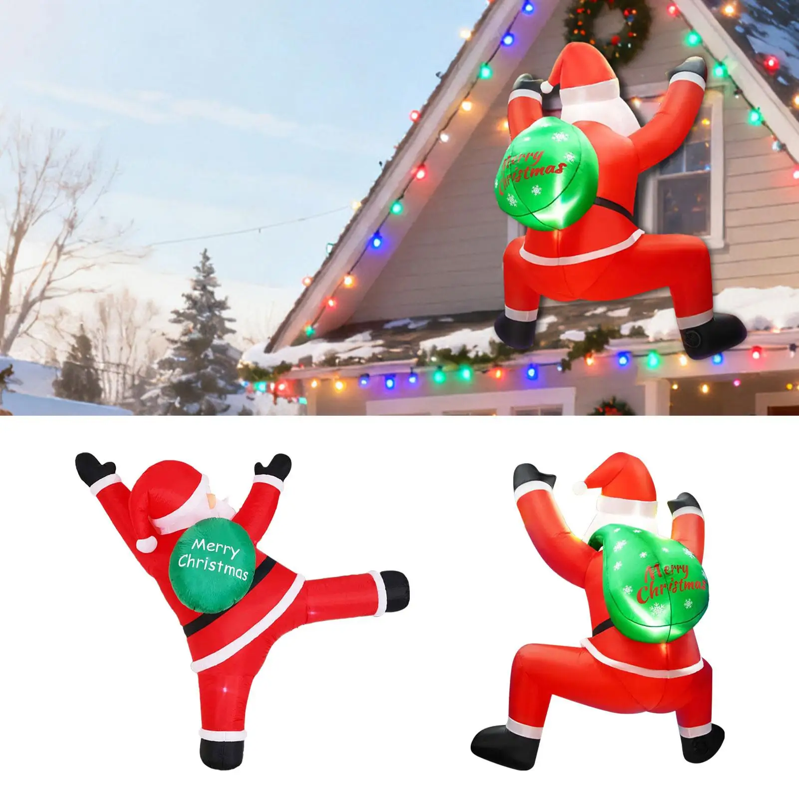 

Santa Inflatable Decorations 6ft Climbing Santa Claus With Built-in LED Christmas Blow Up Holiday Decoration For Porch House