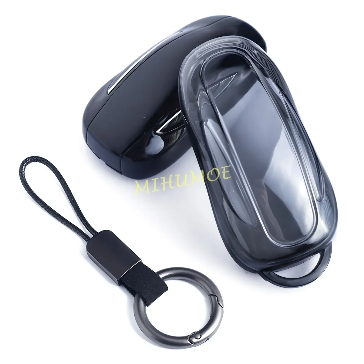 For Tesla Model X 2016-2024 Black Transparent Thin Car Key Fob Case Cover Keychain Holder Accessories 2020 2021 2022 2023