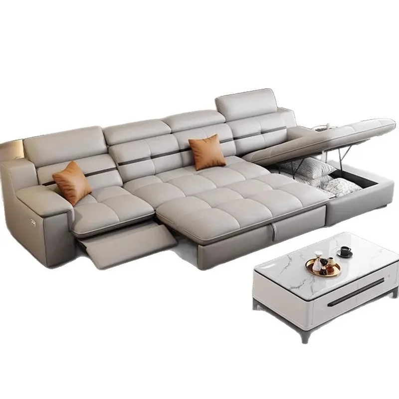Electric function leather sofa space capsule modern simple light luxury living room combination size retractable sofa