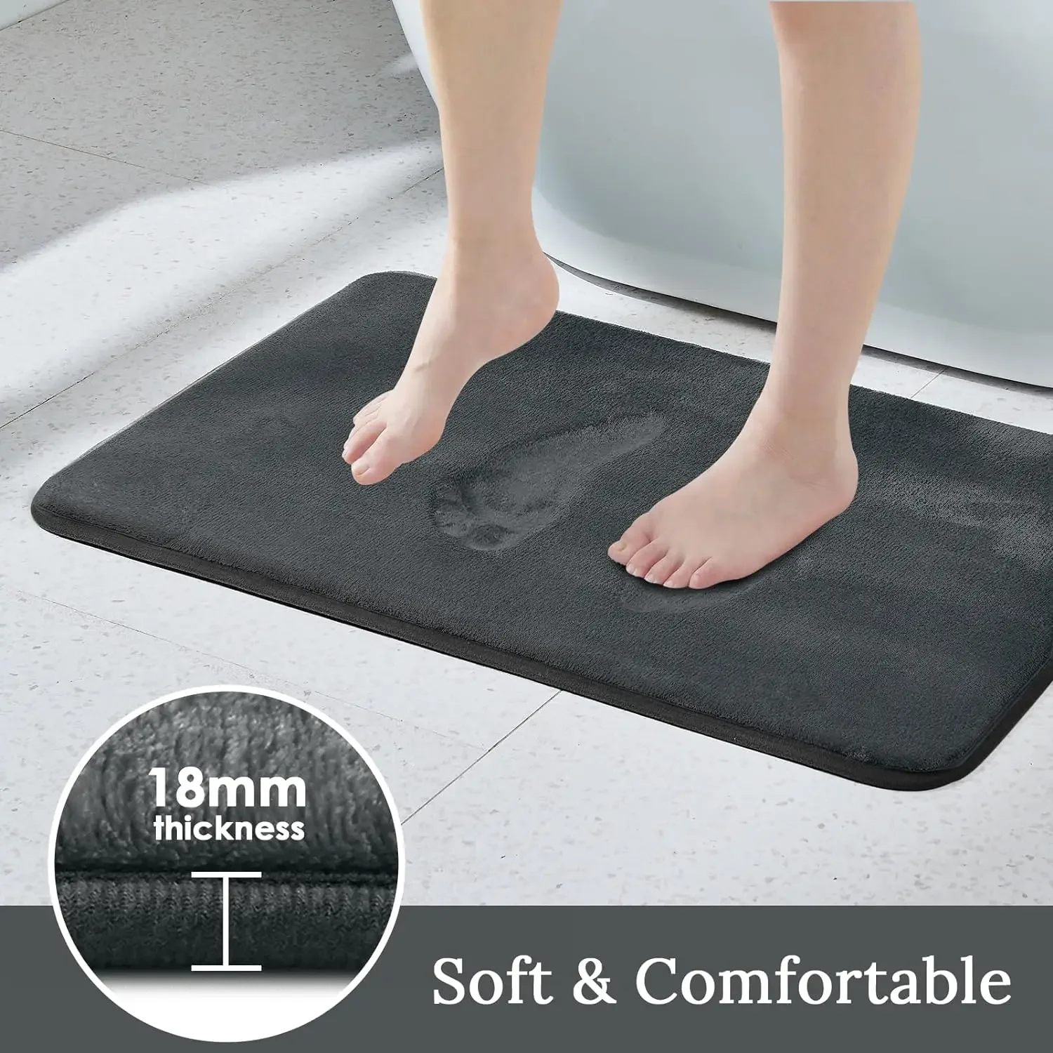 Bath Mat & Bathroom Extra Thick & Soft Memory Foam & Non Slip Super Absorbent Bathroom Rugs Bath Rug for Bathroom Floor