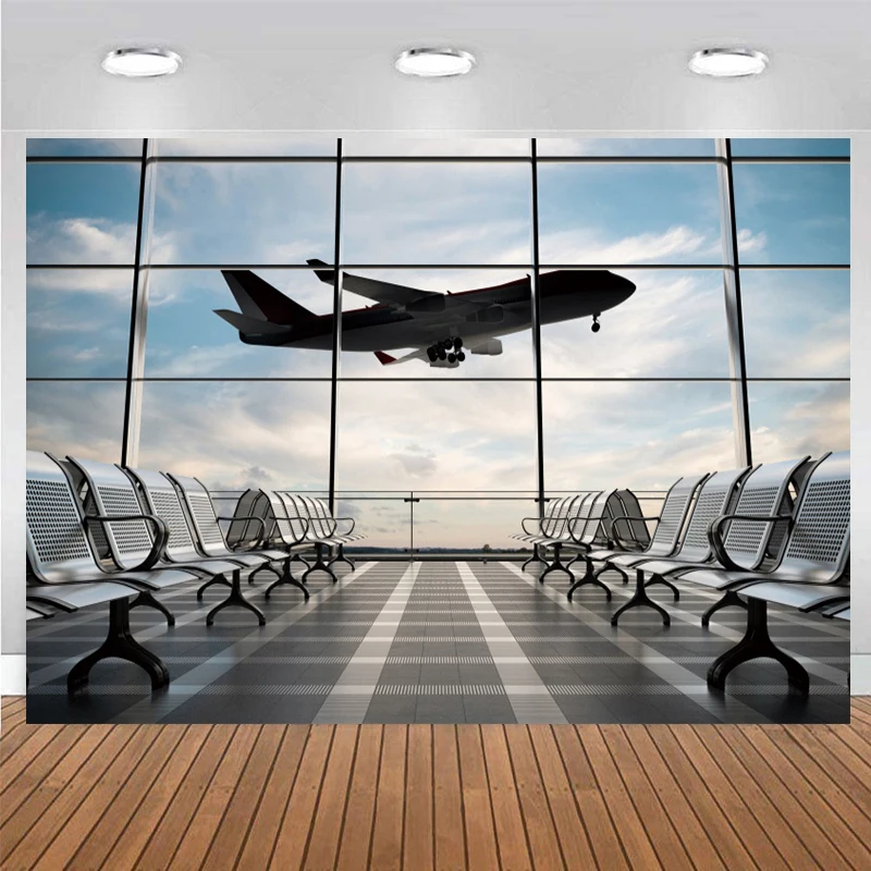 Photography Airport Photo Background Aircraft Theme Airplane Birthday Party Decorations Banner Window Portrait Backdrop Props