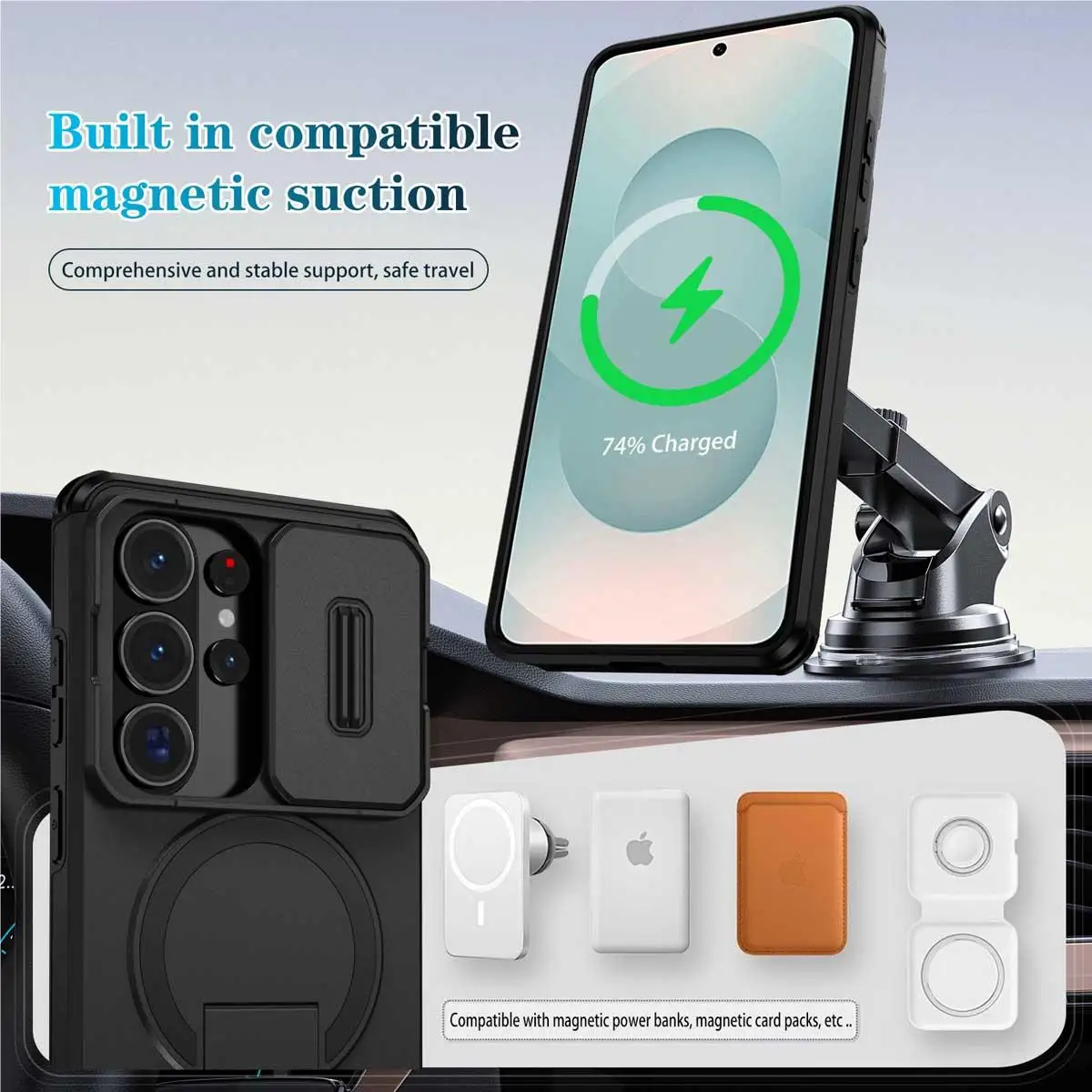 Für Samsung Galaxy S26 S25 S24 S23 Ultra Plus Magnetischer Ring-Halter Schiebe-Kameraschutz Handyhülle für Samsung S25 S24 FE – Detail 7