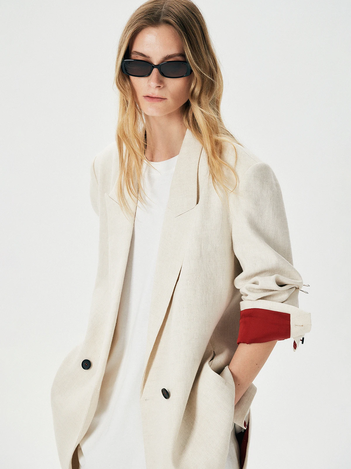 

Thoransaura Women's Linen Suit Jacket Two Buttons Straight Cut Loose Fit Classic Style Long Sleeve Spring Fashion 2026