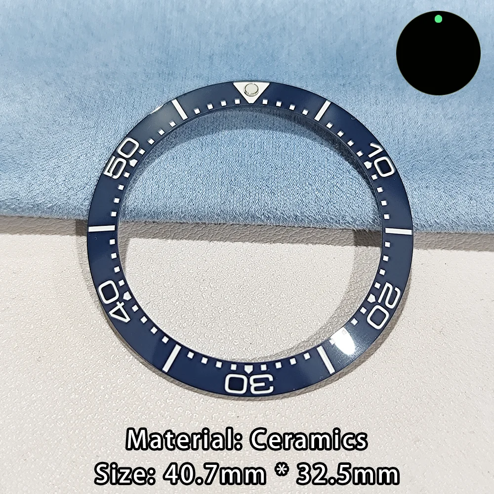 40.7 * 32.5mm Sloping Green Luminous Ceramic Bezel Insert Replacement Watch Accessories Blue/Black Ceramic Watch Bezel