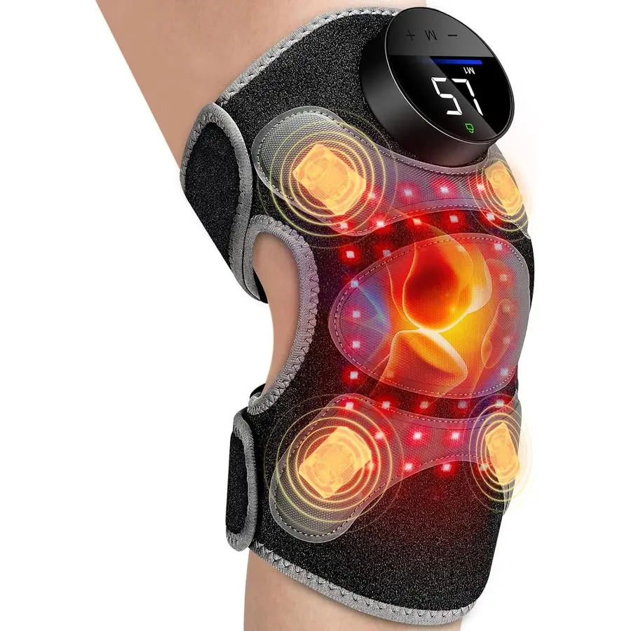 Genouillère pour 4 zones de massage, thérapie par la lumière rouge pour le genou, contrôleur rechargeable sans cordon, arrêt automatique de 20 minutes, ampli 660 nm 850 nm