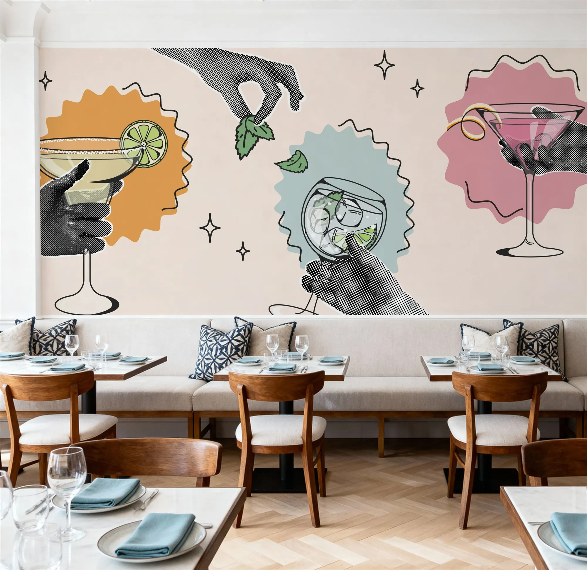 Custom Retro Glamour Drinks Vintage Wallpaper Made to Measure Wall Mural