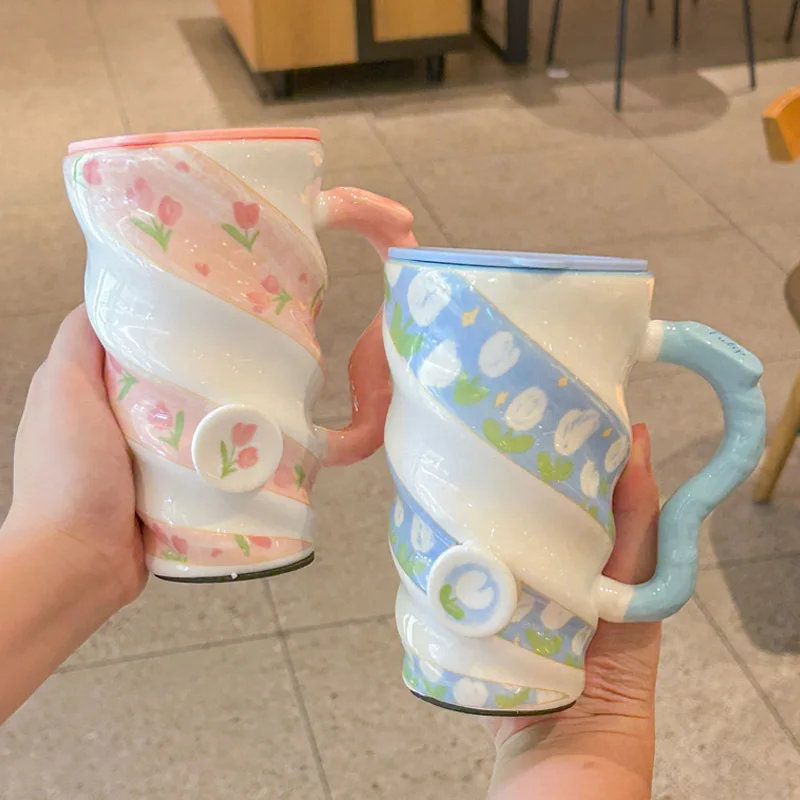 

Elegant Tulip Ceramic Mug Coffee Cup With Spoon Drinkware for Valentine's Day Christmas Mother's Day Birthday Gifts for Her