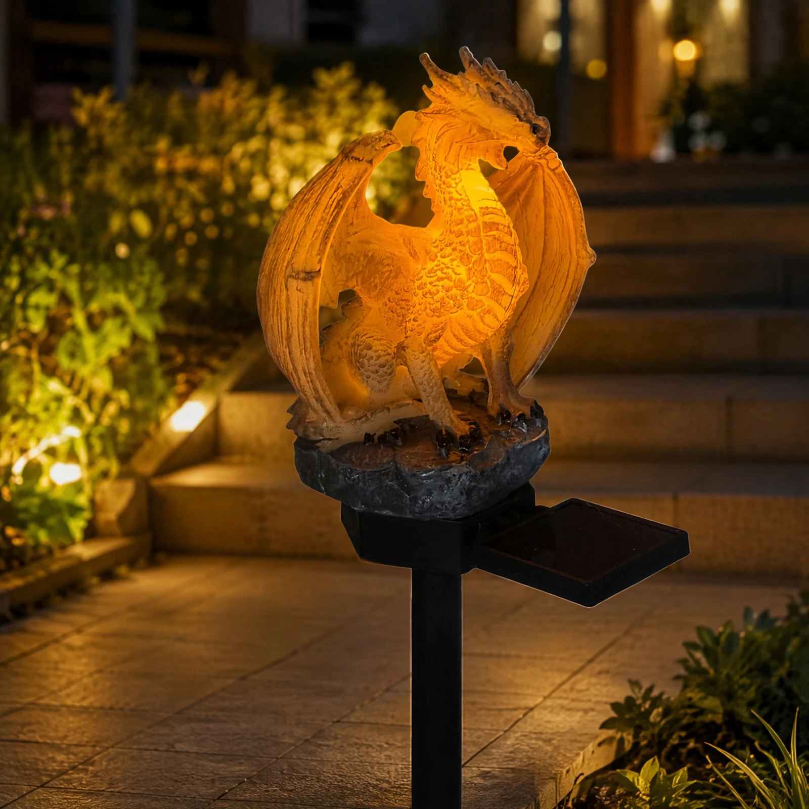 Home Decor Garden - Solar-Gartenleuchte in Drachenform mit Weichem Warmem